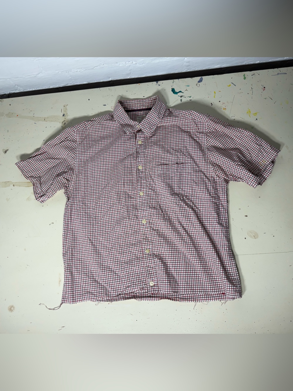 Men's Short-Sleeve Button-Down Check Shirt - Red - Vintage Old Navy